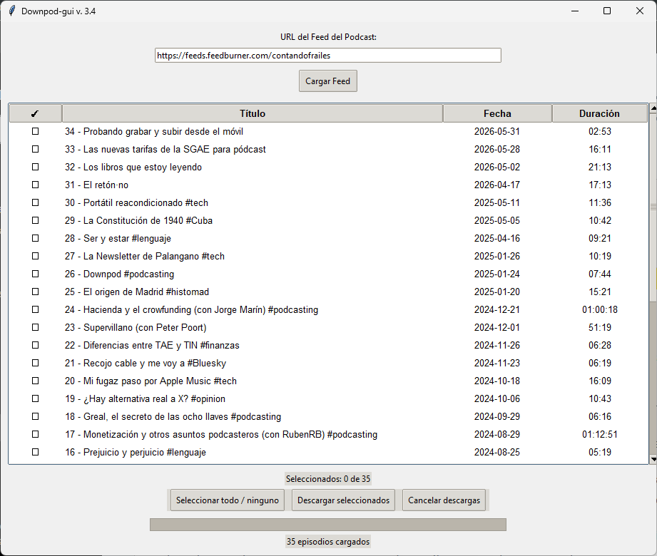 Interfaz gráfica de Downpod-3.4